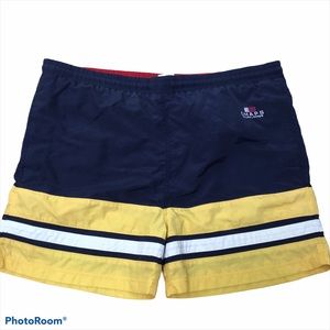 Chaps Ralph Lauren Navy Yellow Stripe Swim Trunks